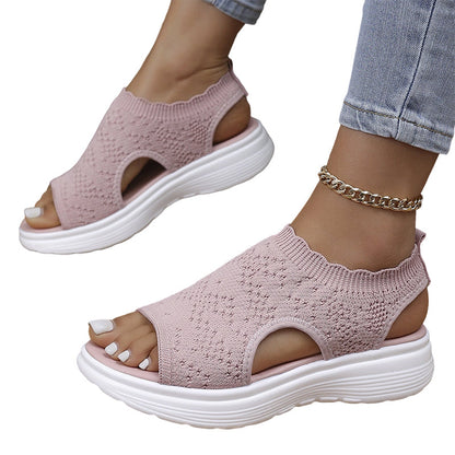 👡 Breathable knitted platform sandals for women – lightweight & comfortable