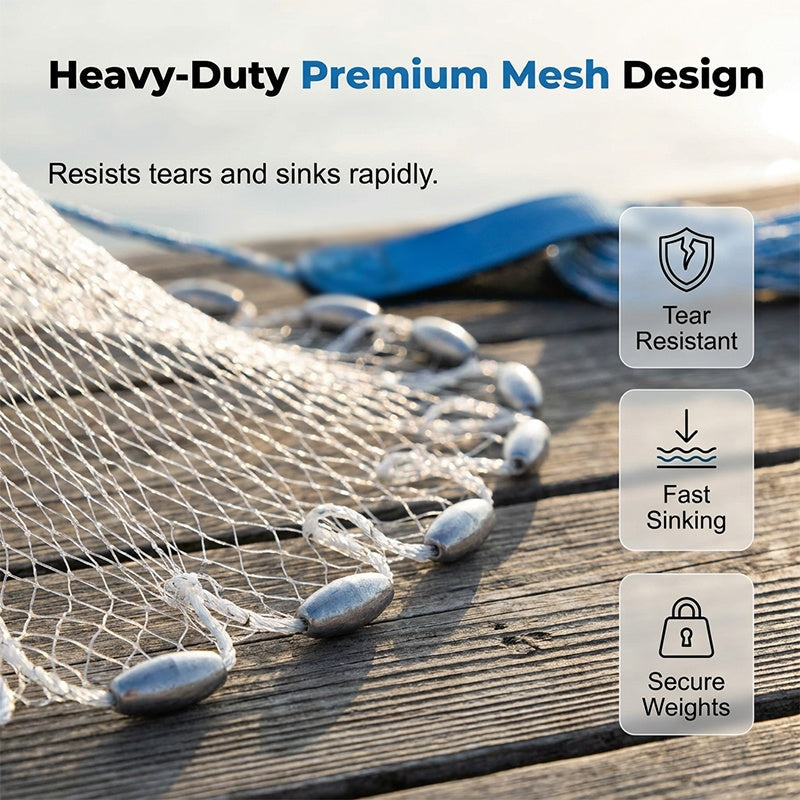 📢📢50% OFF !! ⏰ Easy-Throw Cast Net – Heavy-Duty Mesh, Rapid Sinking, Versatile 🌊