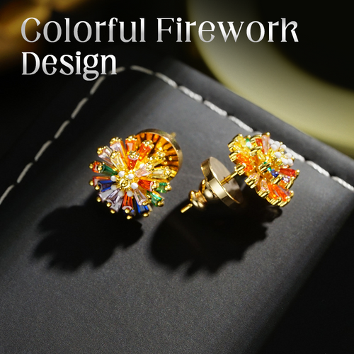 ✨ LIMITED-TIME 30% OFF! ✨ Colorful Firework Stud Earrings – Cubic Zirconia, 18K Plated, Festive 🎆