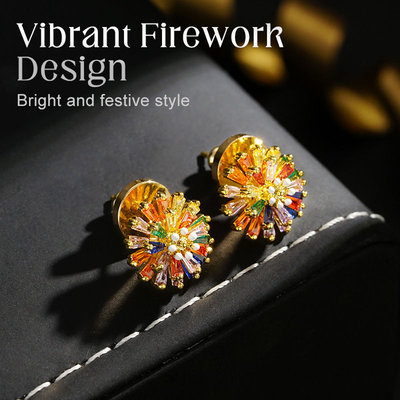 ✨ LIMITED-TIME 30% OFF! ✨ Colorful Firework Stud Earrings – Cubic Zirconia, 18K Plated, Festive 🎆