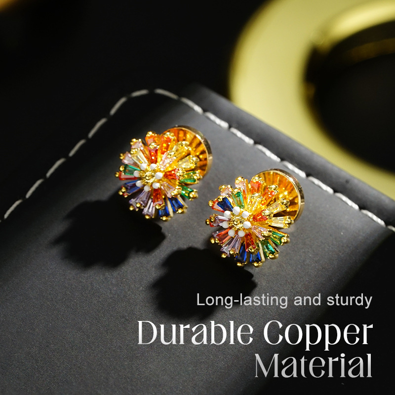 ✨ LIMITED-TIME 30% OFF! ✨ Colorful Firework Stud Earrings – Cubic Zirconia, 18K Plated, Festive 🎆