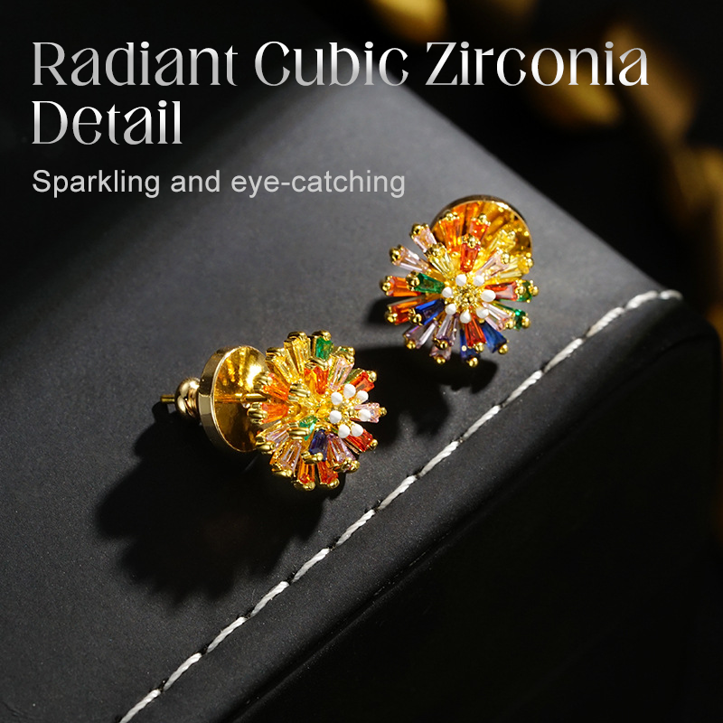 ✨ LIMITED-TIME 30% OFF! ✨ Colorful Firework Stud Earrings – Cubic Zirconia, 18K Plated, Festive 🎆