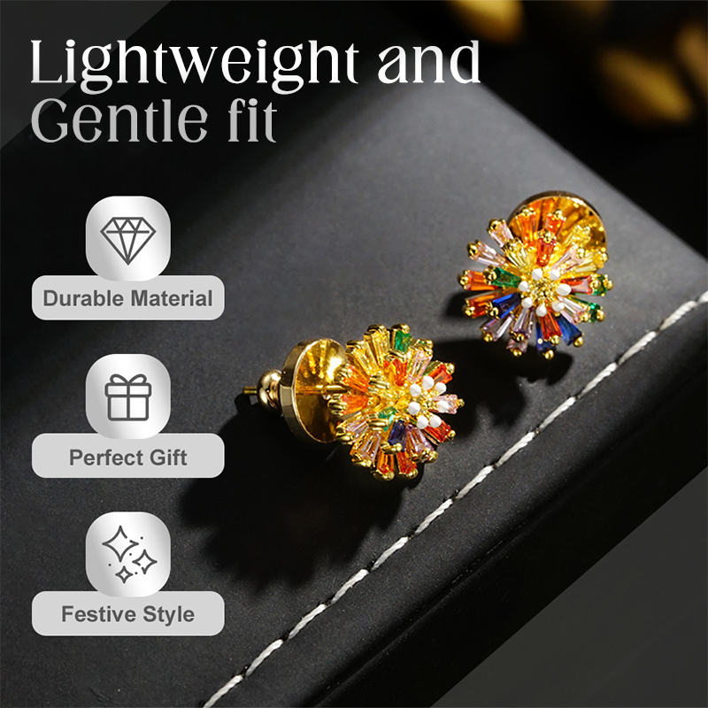 ✨ LIMITED-TIME 30% OFF! ✨ Colorful Firework Stud Earrings – Cubic Zirconia, 18K Plated, Festive 🎆