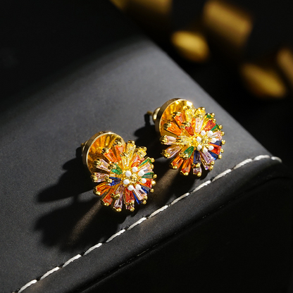 ✨ LIMITED-TIME 30% OFF! ✨ Colorful Firework Stud Earrings – Cubic Zirconia, 18K Plated, Festive 🎆