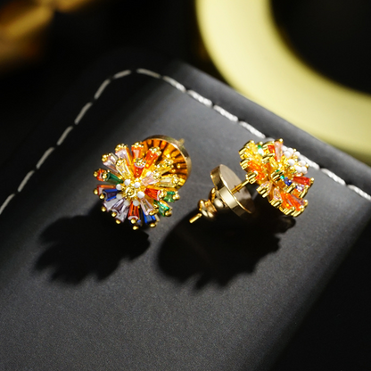 ✨ LIMITED-TIME 30% OFF! ✨ Colorful Firework Stud Earrings – Cubic Zirconia, 18K Plated, Festive 🎆