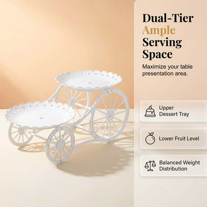 📢📢30% OFF !! ⏰Two-Tier Carriage Serving Stand 🍰 Roll It Anywhere, Serve in Style – Two Spacious Tiers & Smooth Wheels ✨