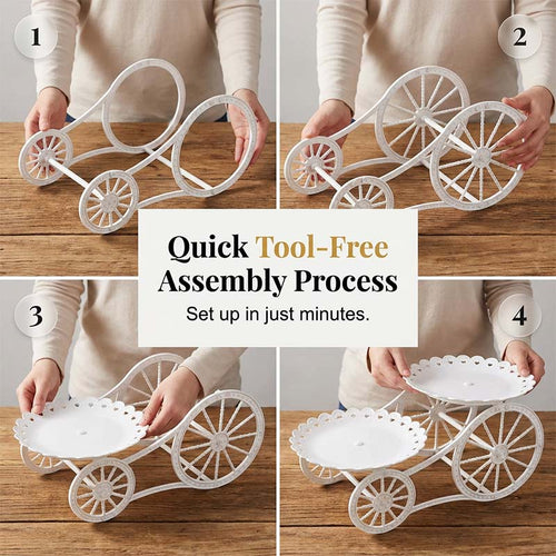 📢📢30% OFF !! ⏰Two-Tier Carriage Serving Stand 🍰 Roll It Anywhere, Serve in Style – Two Spacious Tiers & Smooth Wheels ✨