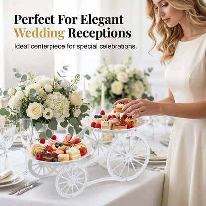 📢📢30% OFF !! ⏰Two-Tier Carriage Serving Stand 🍰 Roll It Anywhere, Serve in Style – Two Spacious Tiers & Smooth Wheels ✨