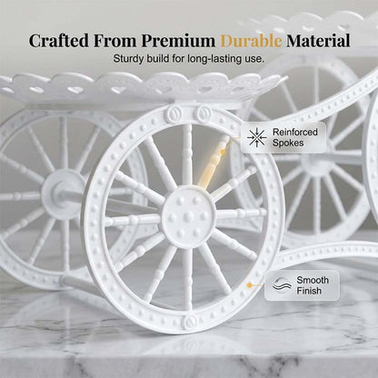 📢📢30% OFF !! ⏰Two-Tier Carriage Serving Stand 🍰 Roll It Anywhere, Serve in Style – Two Spacious Tiers & Smooth Wheels ✨
