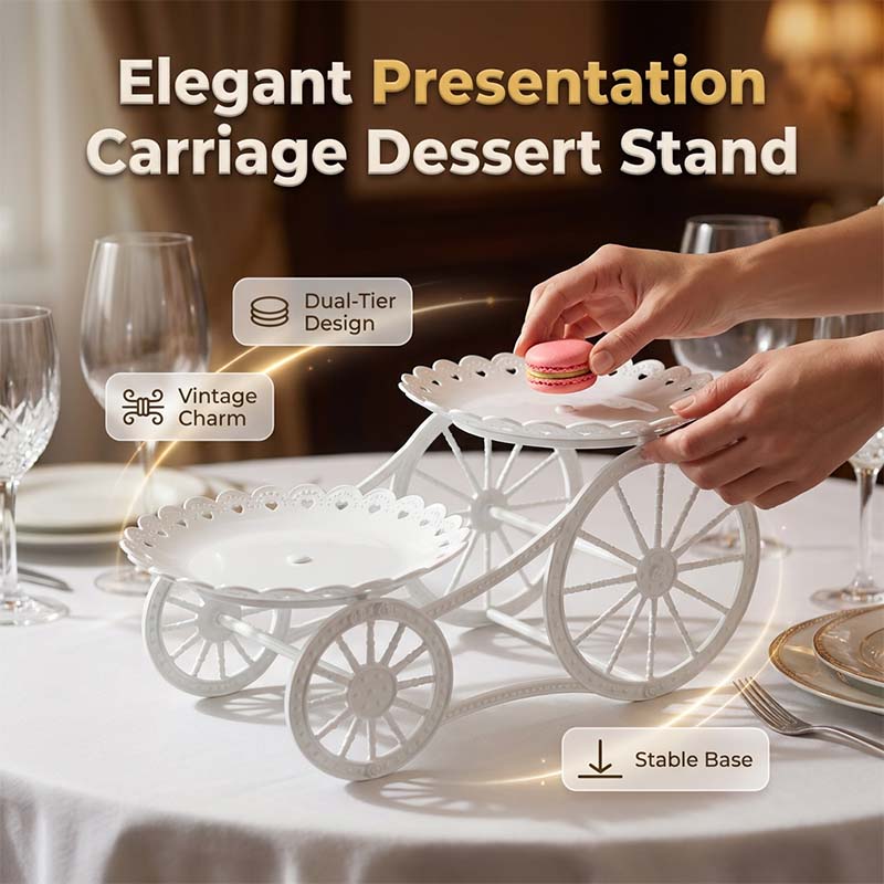 📢📢30% OFF !! ⏰Two-Tier Carriage Serving Stand 🍰 Roll It Anywhere, Serve in Style – Two Spacious Tiers & Smooth Wheels ✨