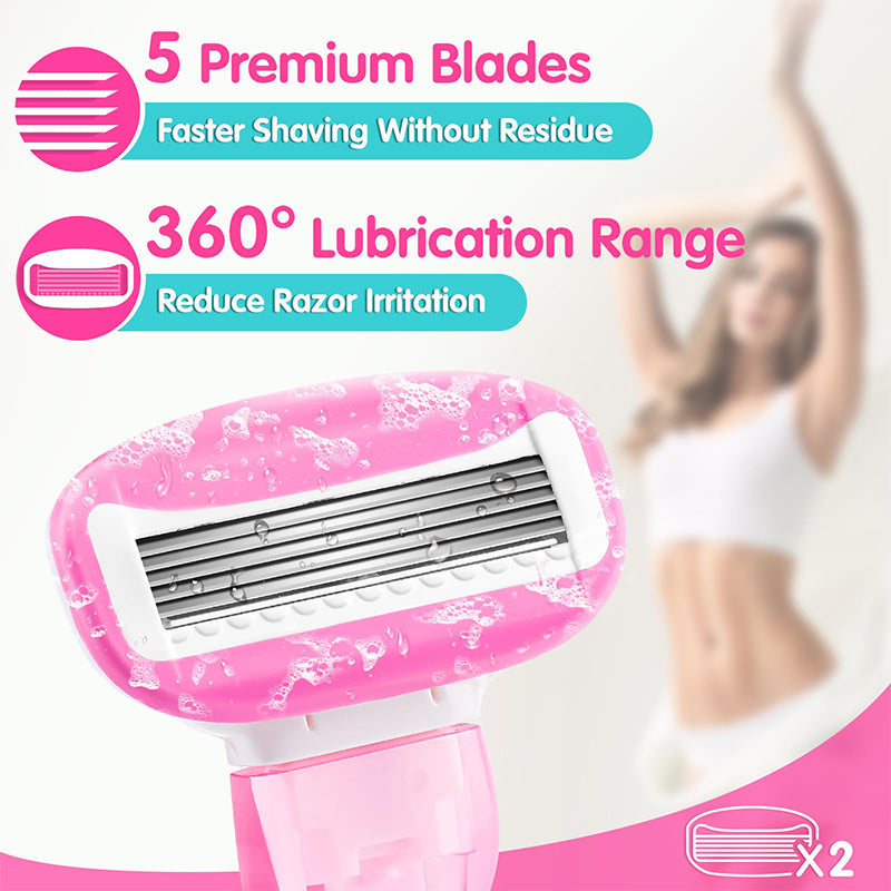 💥Up to 49% off！Buy one get one free💥Women’s Travel Razor with Case 🐾 – 5-Blade, 360° Lubrication, 60° Pivoting Head, Cute Cat Paw Non-Slip Handle, Mini Portable Size