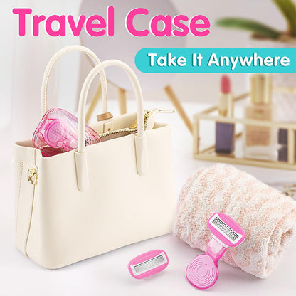 💥Up to 49% off！Buy one get one free💥Women’s Travel Razor with Case 🐾 – 5-Blade, 360° Lubrication, 60° Pivoting Head, Cute Cat Paw Non-Slip Handle, Mini Portable Size