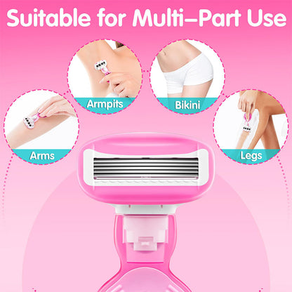 💥Up to 49% off！Buy one get one free💥Women’s Travel Razor with Case 🐾 – 5-Blade, 360° Lubrication, 60° Pivoting Head, Cute Cat Paw Non-Slip Handle, Mini Portable Size
