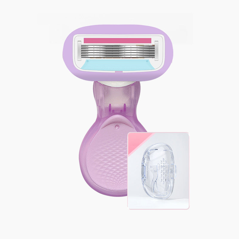 💥Up to 49% off！Buy one get one free💥Women’s Travel Razor with Case 🐾 – 5-Blade, 360° Lubrication, 60° Pivoting Head, Cute Cat Paw Non-Slip Handle, Mini Portable Size