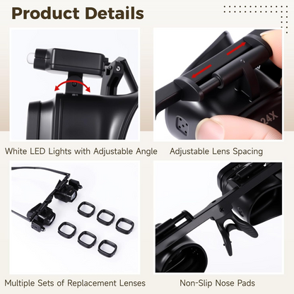 🔬 LIMITED-TIME 30% OFF! ✨ Precision LED Magnifier Glasses – Interchangeable Lenses, Dual LED, Hands-Free 💡