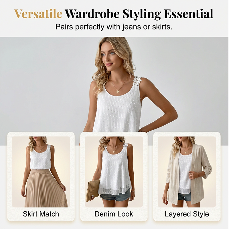 👚 49% OFF NOW! ⏰ Elegant Dot Lace Strap Tank Top – Soft & breathable – Delicate lace straps, flattering fit – perfect for layering or summer chic 🌸