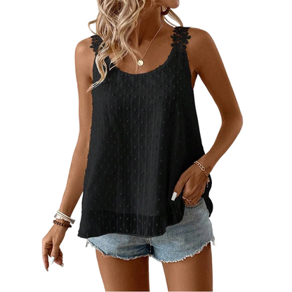 👚 49% OFF NOW! ⏰ Elegant Dot Lace Strap Tank Top – Soft & breathable – Delicate lace straps, flattering fit – perfect for layering or summer chic 🌸