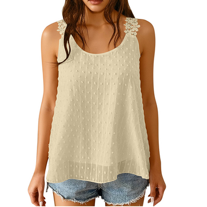 👚 49% OFF NOW! ⏰ Elegant Dot Lace Strap Tank Top – Soft & breathable – Delicate lace straps, flattering fit – perfect for layering or summer chic 🌸