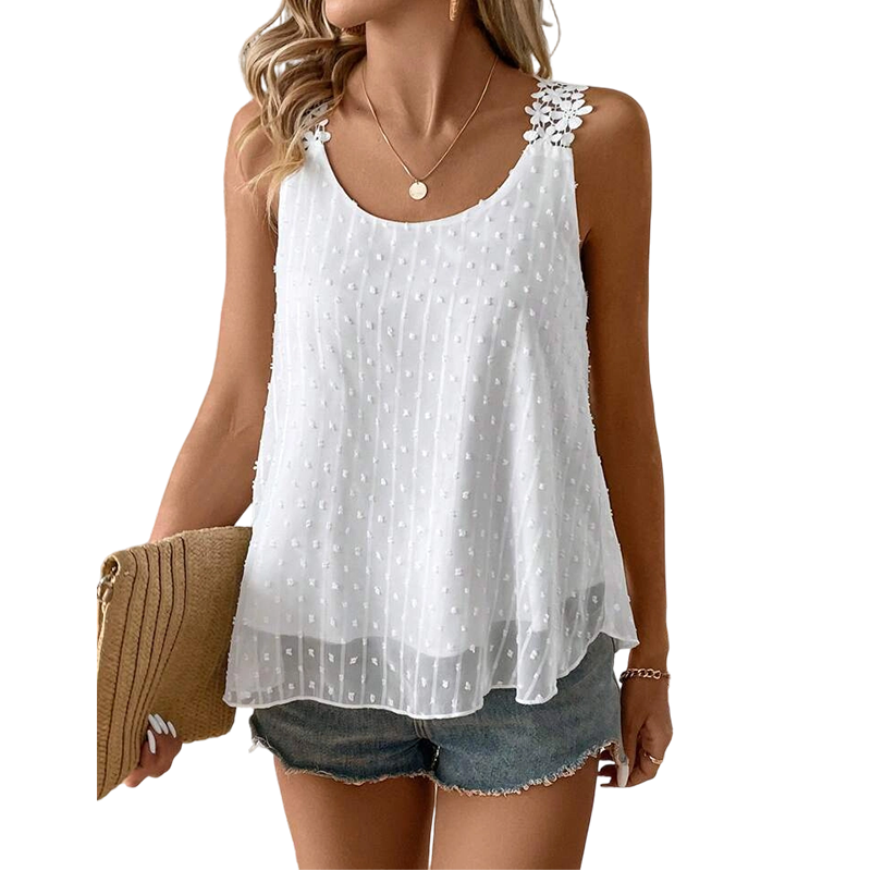 👚 49% OFF NOW! ⏰ Elegant Dot Lace Strap Tank Top – Soft & breathable – Delicate lace straps, flattering fit – perfect for layering or summer chic 🌸
