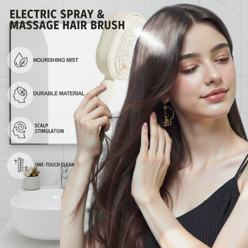 💖Scalp Massager Comb💆‍♀️ – Self-Cleaning 🧼, Tangle-Free ✂️ & Frizz-Control Hair Brush with Soothing Mist Spray 💨✨ | Perfect for Dry, Brittle Hair 💧🌟