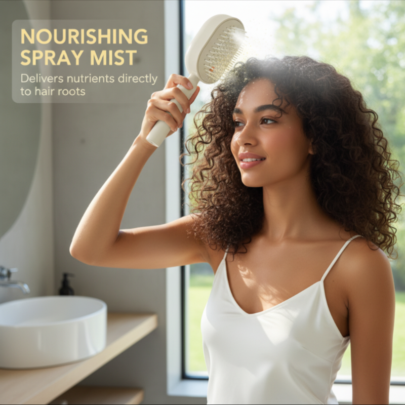 💖Scalp Massager Comb💆‍♀️ – Self-Cleaning 🧼, Tangle-Free ✂️ & Frizz-Control Hair Brush with Soothing Mist Spray 💨✨ | Perfect for Dry, Brittle Hair 💧🌟