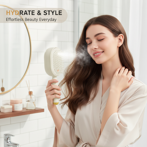 💖Scalp Massager Comb💆‍♀️ – Self-Cleaning 🧼, Tangle-Free ✂️ & Frizz-Control Hair Brush with Soothing Mist Spray 💨✨ | Perfect for Dry, Brittle Hair 💧🌟