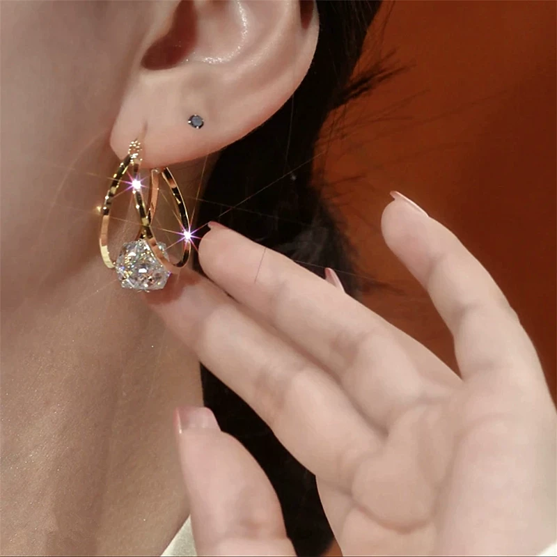 📢📢31% OFF !! ⏰Double Hoop Sparkling Zirconia Ball Earrings