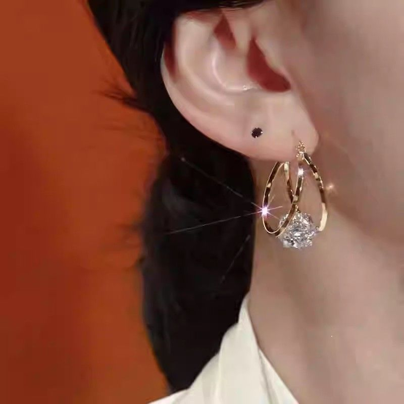 📢📢31% OFF !! ⏰Double Hoop Sparkling Zirconia Ball Earrings
