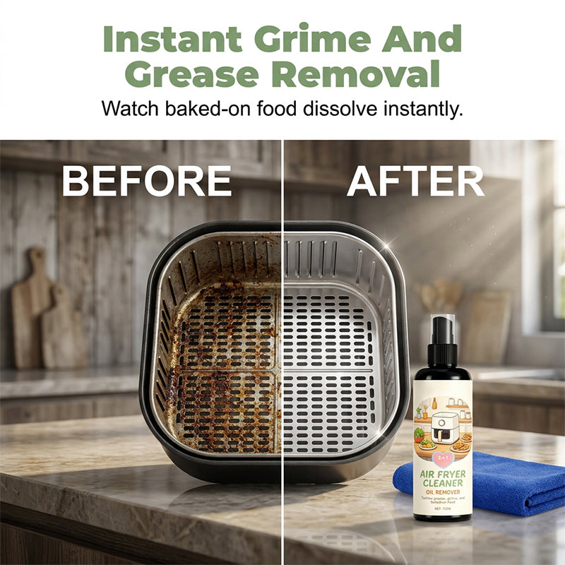 🥳2026 HOT SALE🥳💞50K+ SOLD!🔍✨ 49% OFF! 2‑in‑1 Air Fryer Cleaner – Degreases & cleans, safe for non‑stick coatings. Just spray & wipe. Includes towel! 🧼💪