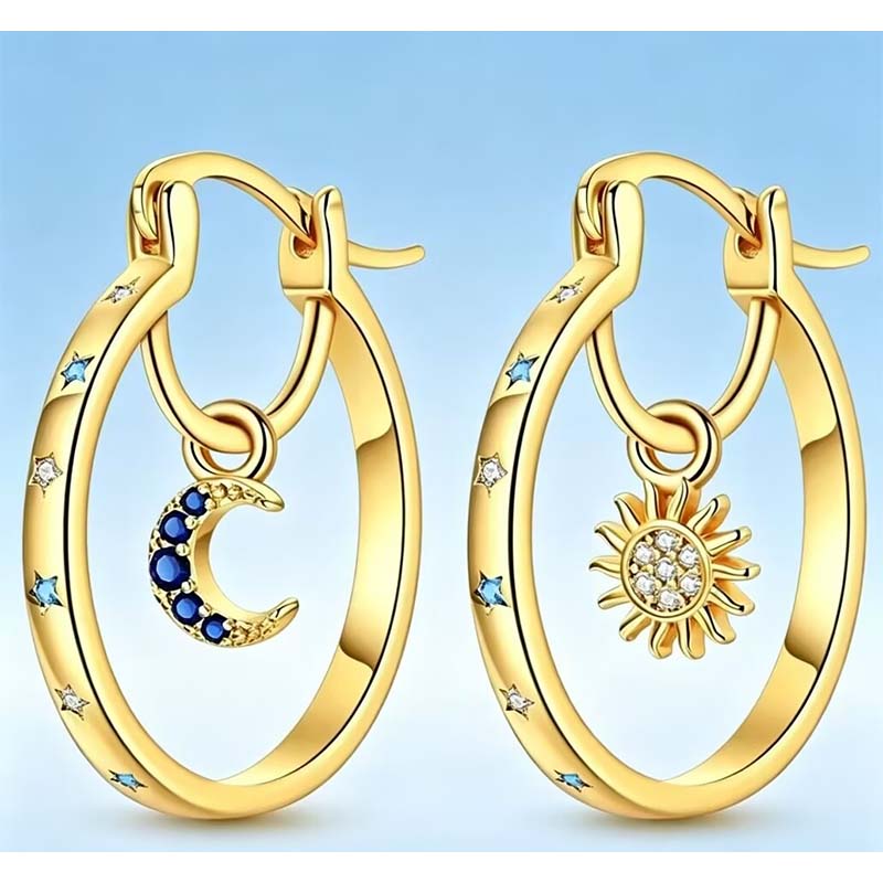 🌙 LIMITED-TIME 30% OFF! ✨ Celestial Sun & Moon Hoops – Layered, Symbolic, Hypoallergenic ✨