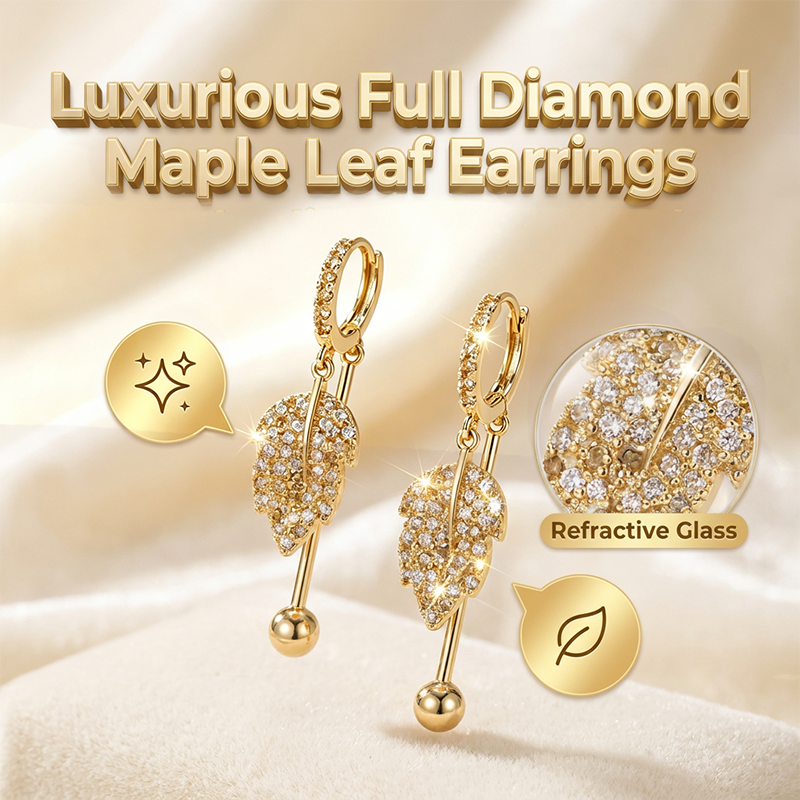 📢📢35% OFF !! ⏰Full Diamond Maple Leaf Earrings