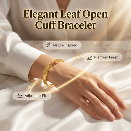 🌸 30% OFF NOW! 🌸Gold Plated Leaf Open Cuff Bracelet | Adjustable Stainless Steel Nature Bangle for Women