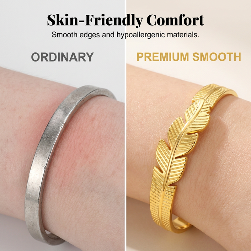 🌸 50% OFF NOW! 🌸18K Gold Plated Leaf Open Cuff Bracelet | Adjustable Stainless Steel Nature Bangle for Women