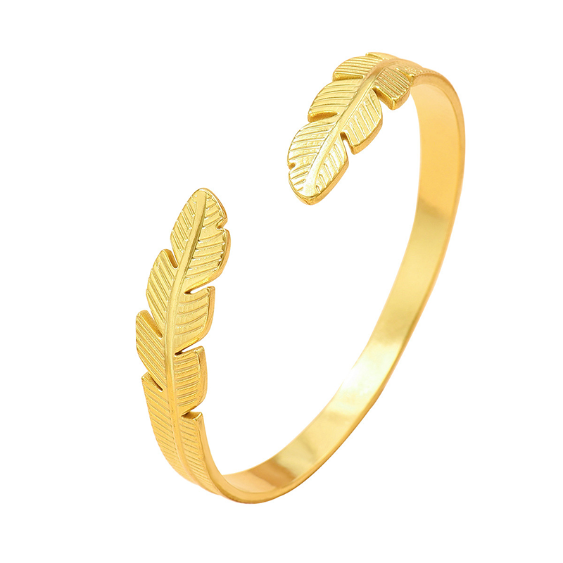 🌸 50% OFF NOW! 🌸18K Gold Plated Leaf Open Cuff Bracelet | Adjustable Stainless Steel Nature Bangle for Women