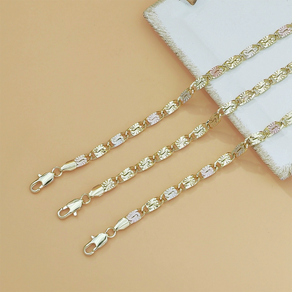 💎 LIMITED-TIME 30% OFF! ✨ Unisex Tri-Color Link Bracelet – Gold/Rose/Silver, Faceted Cut, Lobster Clasp 🖤