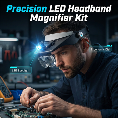 🔦40% OFF NOW! ⏰ LED Headband Magnifier with 4 Lenses – Adjustable focus & hands-free – Perfect for soldering, crafting or reading – bright light and comfortable fit 🔍