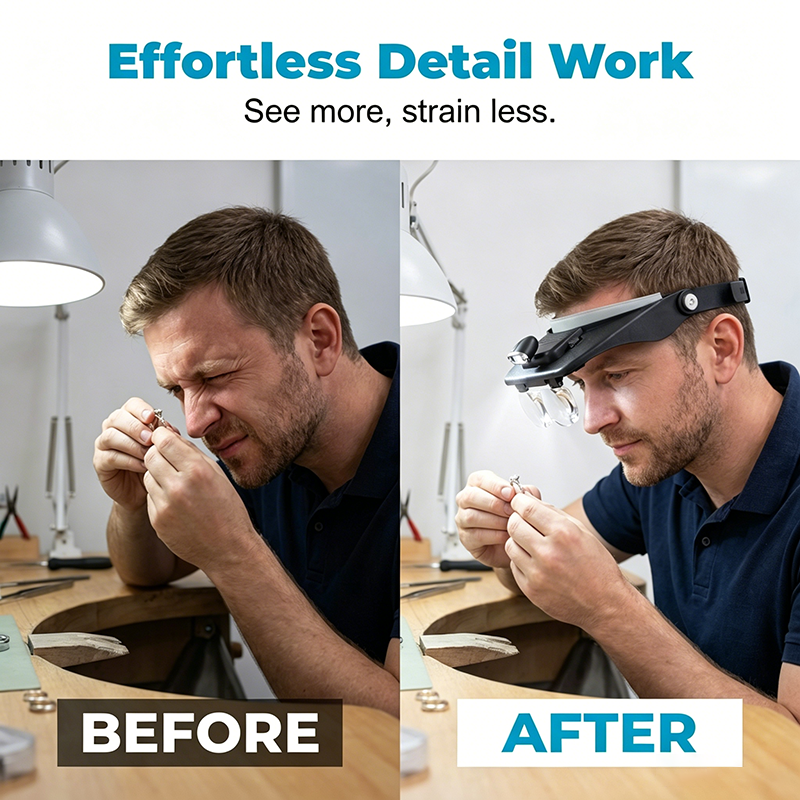 🔦40% OFF NOW! ⏰ LED Headband Magnifier with 4 Lenses – Adjustable focus & hands-free – Perfect for soldering, crafting or reading – bright light and comfortable fit 🔍