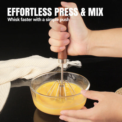 🔥Stainless Steel Semi-Automatic Whisk with Wooden Handle