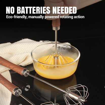 🔥Stainless Steel Semi-Automatic Whisk with Wooden Handle