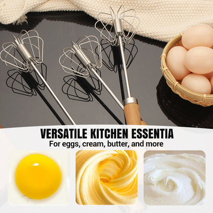 🔥Stainless Steel Semi-Automatic Whisk with Wooden Handle