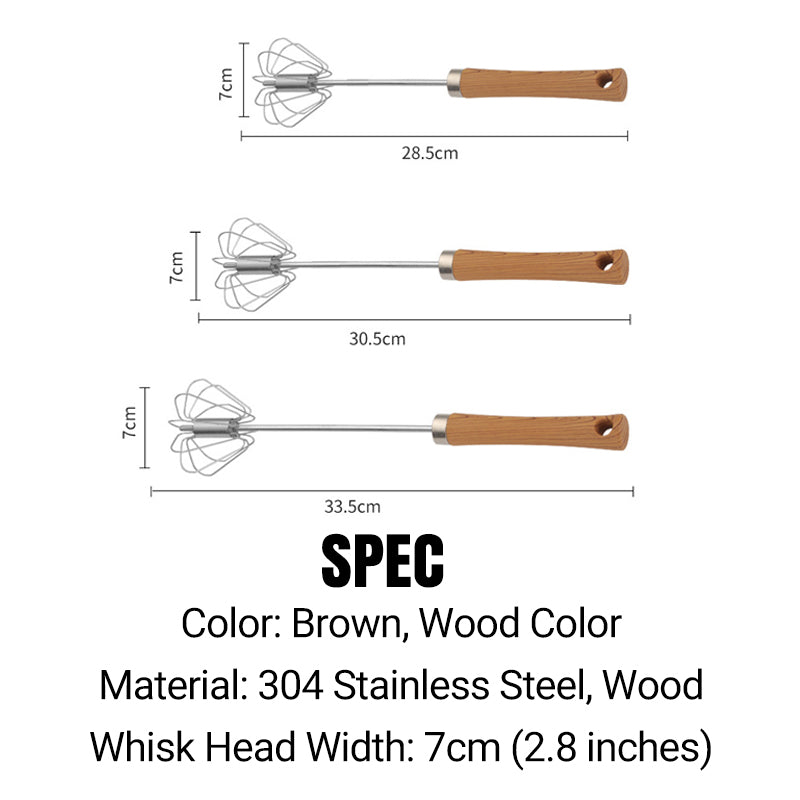🔥Stainless Steel Semi-Automatic Whisk with Wooden Handle