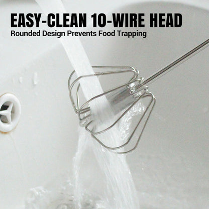 🔥Stainless Steel Semi-Automatic Whisk with Wooden Handle
