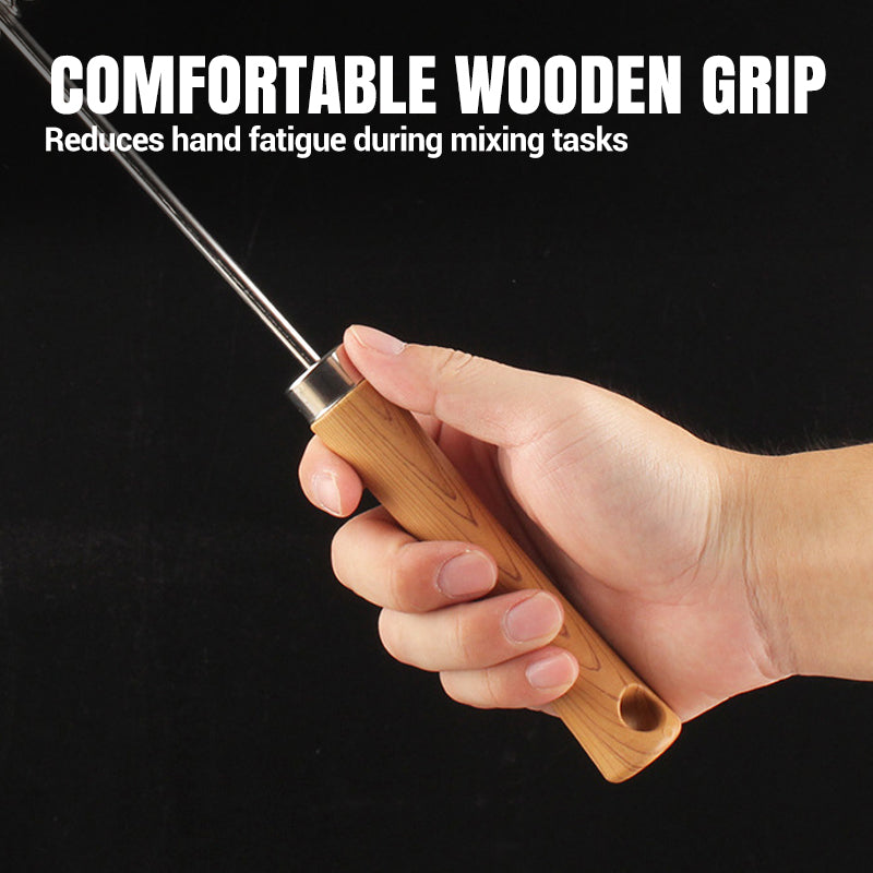 🔥Stainless Steel Semi-Automatic Whisk with Wooden Handle