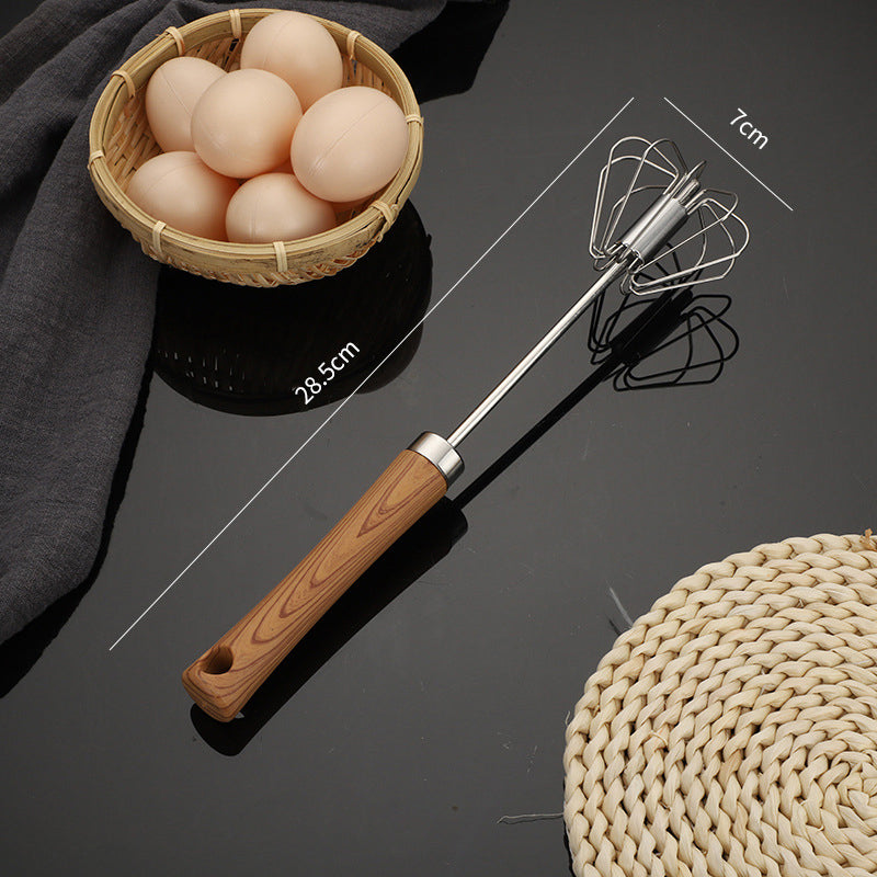 🔥Stainless Steel Semi-Automatic Whisk with Wooden Handle