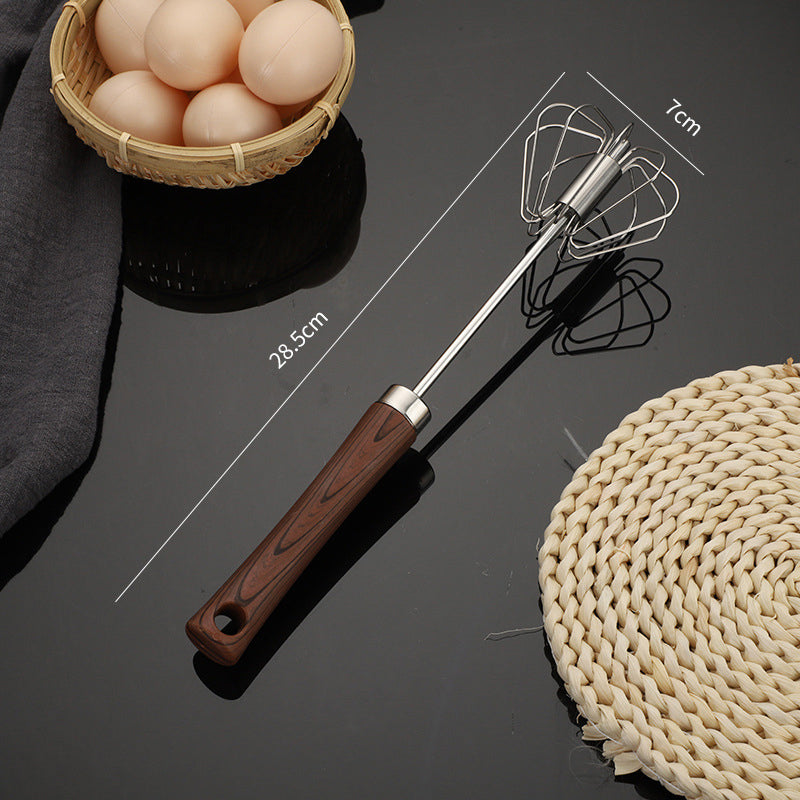 🔥Stainless Steel Semi-Automatic Whisk with Wooden Handle