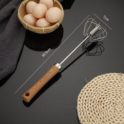 🔥Stainless Steel Semi-Automatic Whisk with Wooden Handle