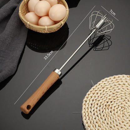 🔥Stainless Steel Semi-Automatic Whisk with Wooden Handle