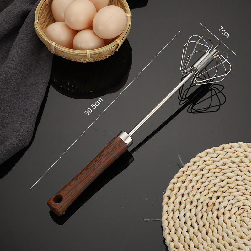 🔥Stainless Steel Semi-Automatic Whisk with Wooden Handle