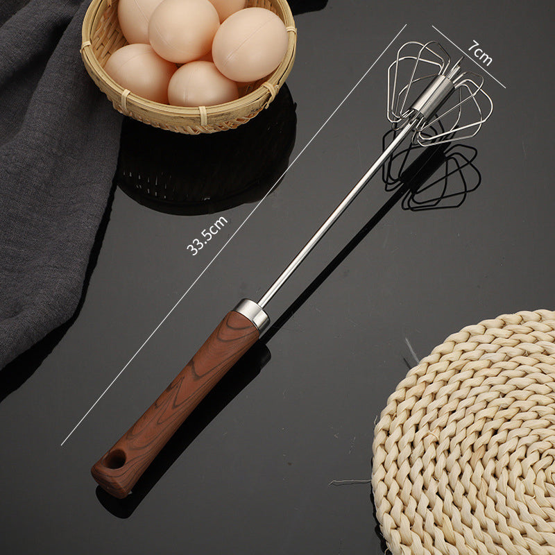 🔥Stainless Steel Semi-Automatic Whisk with Wooden Handle