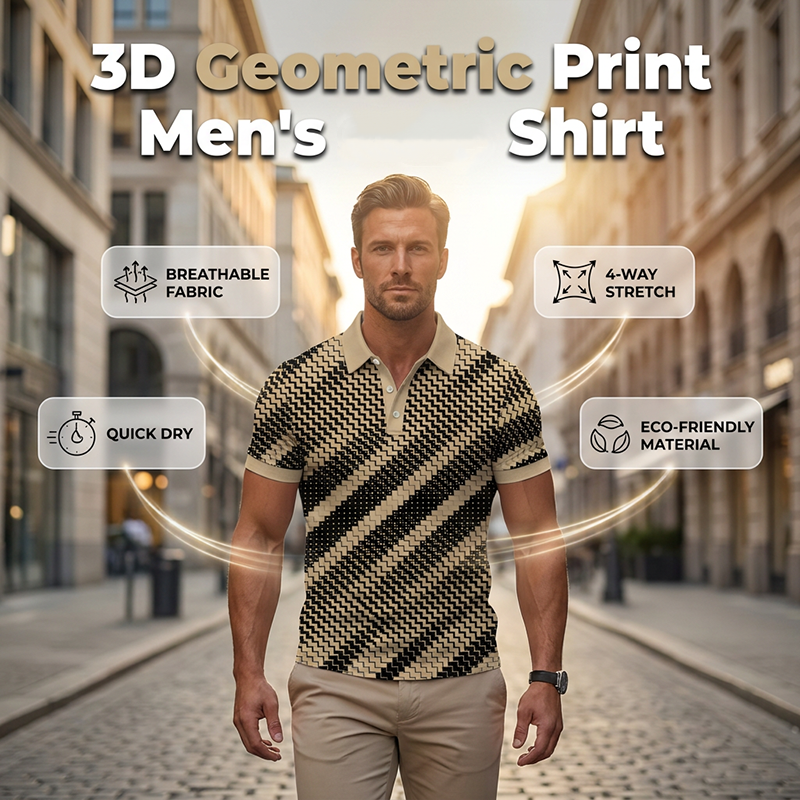 👔 LIMITED-TIME 40% OFF! 💥 Men's Geometric Print Collared Shirts – Muscle Fit, Breathable, Fade Resistant ✨